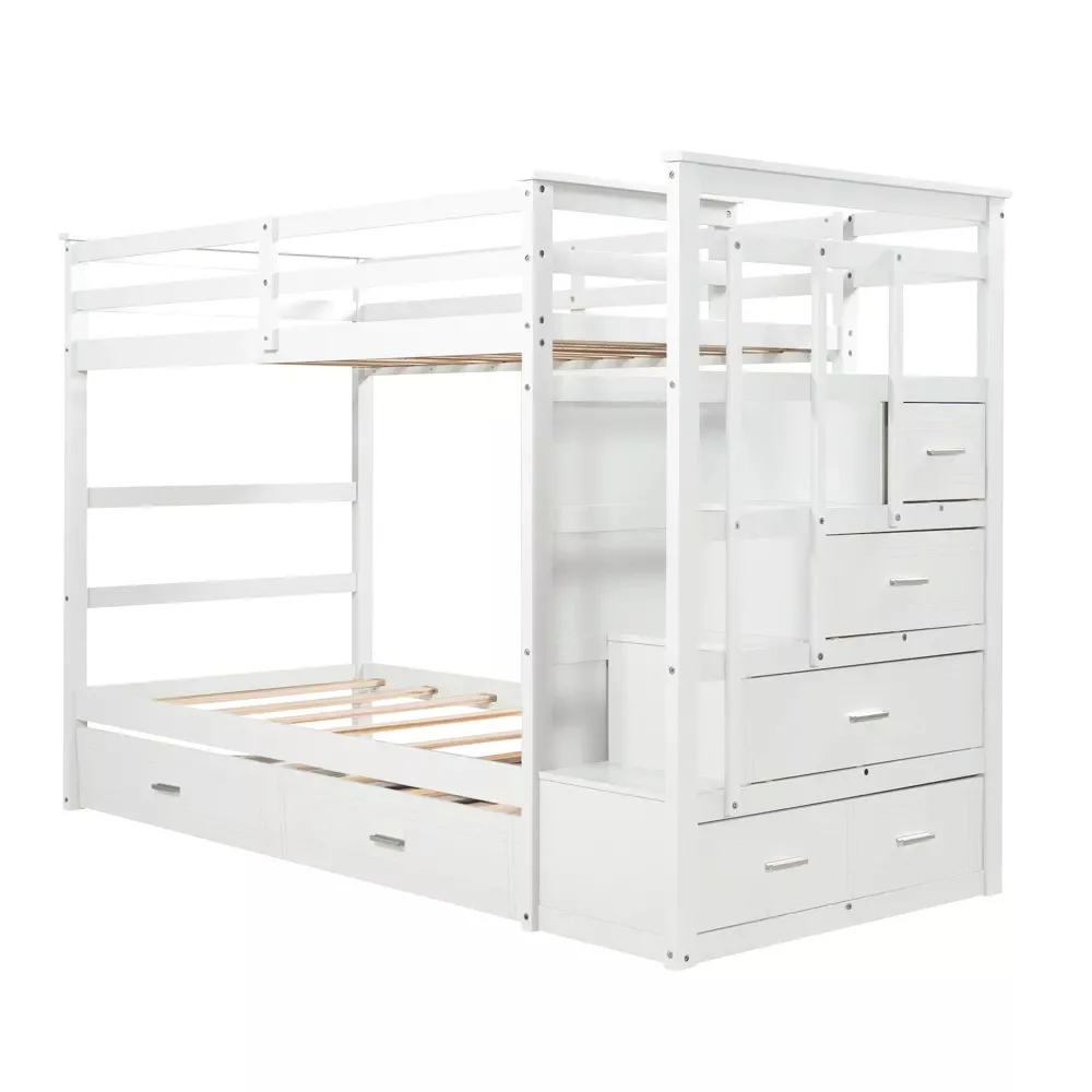 Versatile Twin Bunk Bed with Shelves and Trundle Premium Solid Pine Wood for Kids and Adults Unbeatable Wholesale Price
