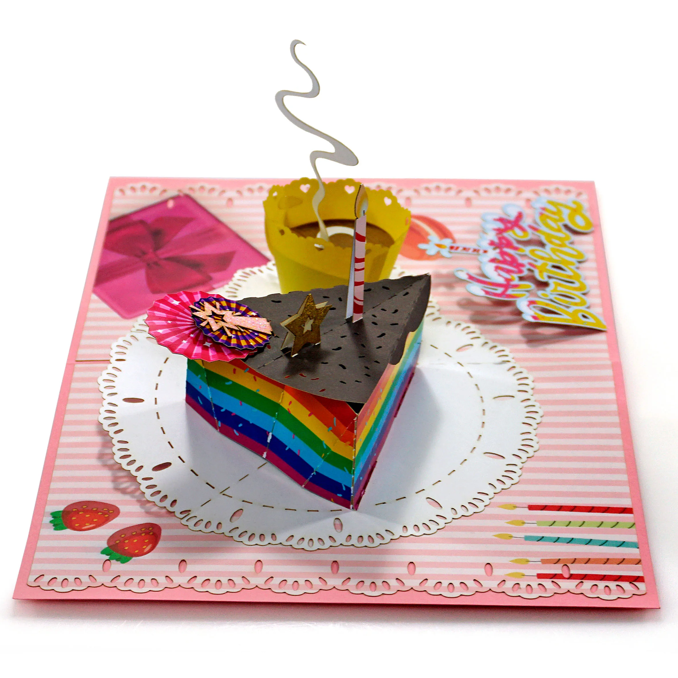 High Quality Paper Art Custom Design Birthday 3D Pop Up Greeting Cards with a Cake lovely to happy birthday 2023