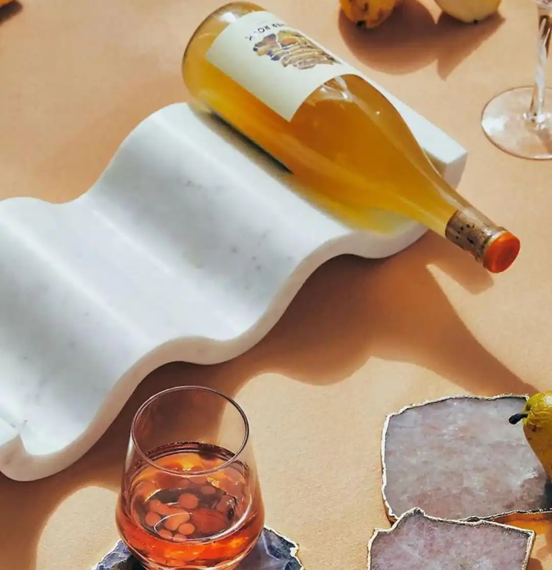 Hand-Carved Stone Marble Wine Bottle Holder Unique Stand-Up Cooler for Champagne & Wine Storage