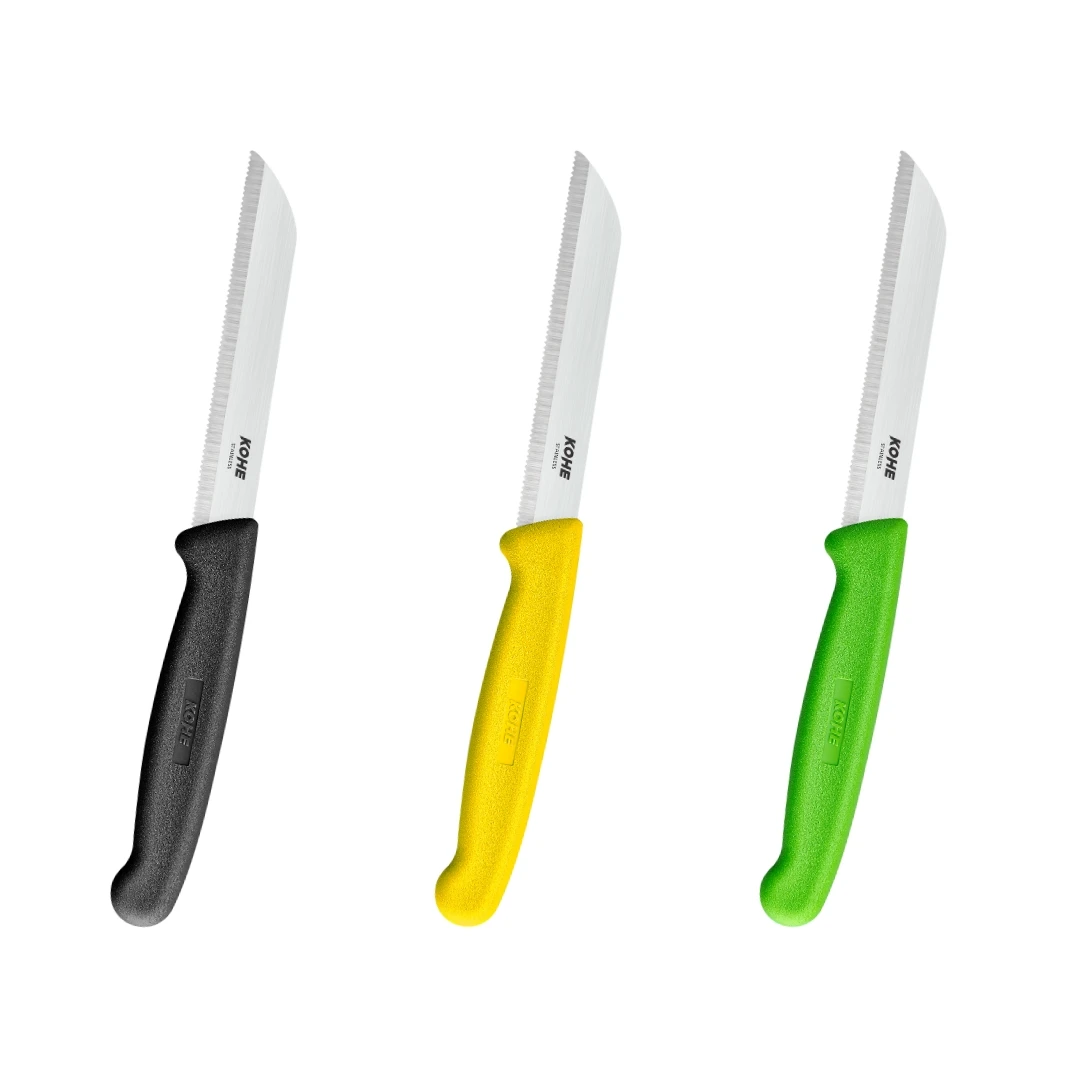 Food grade polypropylene handle 188mm high quality stainless steel serrated edge blade standard kitchen Knife for home use