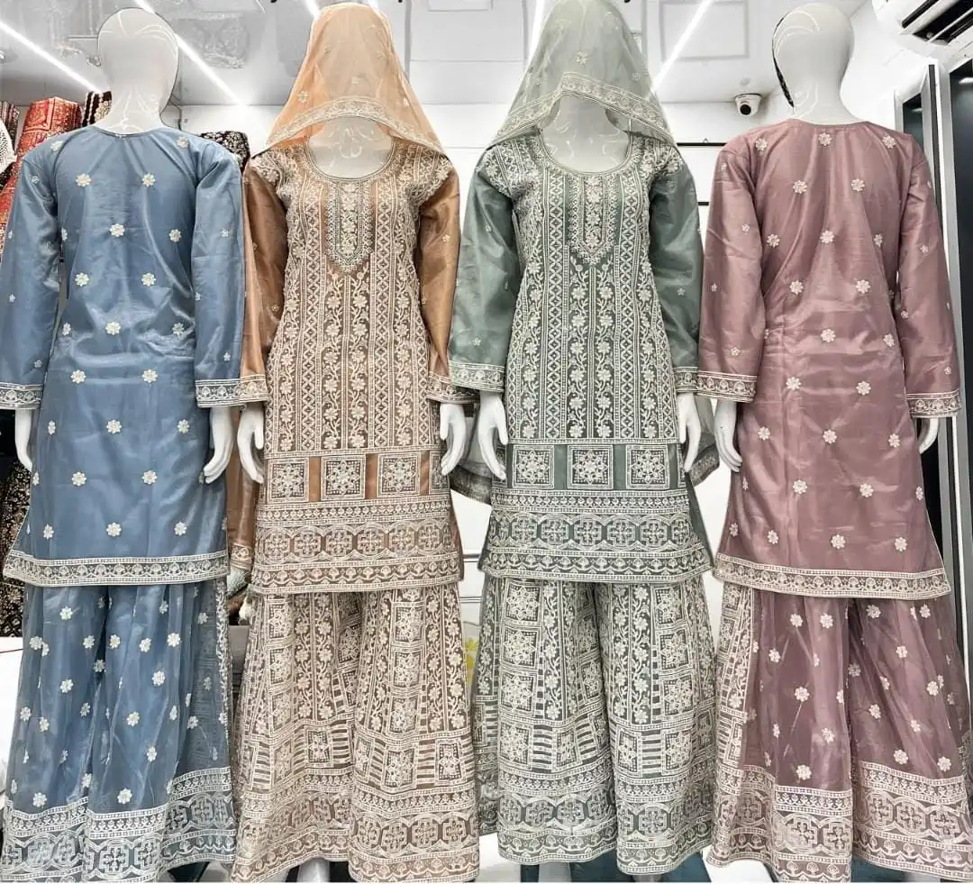 Hot Latest Pakistani-Style Top Palazzo Sets for Women Long Sleeve Raspberry Fabric Wedding Party Occasions Model Number Lehenga