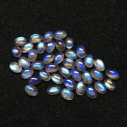 Wholesale Price IGI Certified 3x4mm Natural Blue Labradorite Oval Cabochon Flat Back Calibrated Semi Precious Loose Gemstones