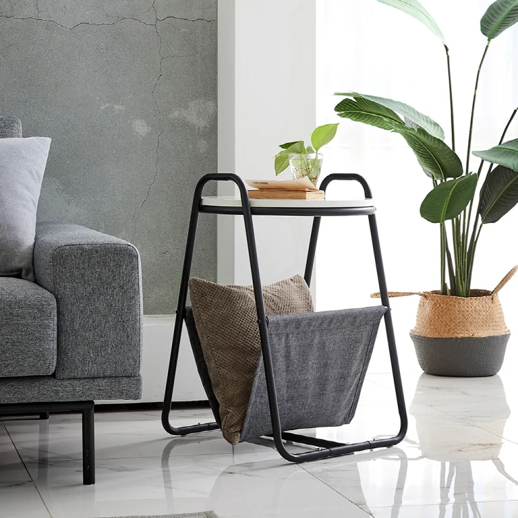 Portable coffee table with movable small side table Rack Wooden Top Metal Base Sofa Coffee Side End Table Floor Standing Fabric