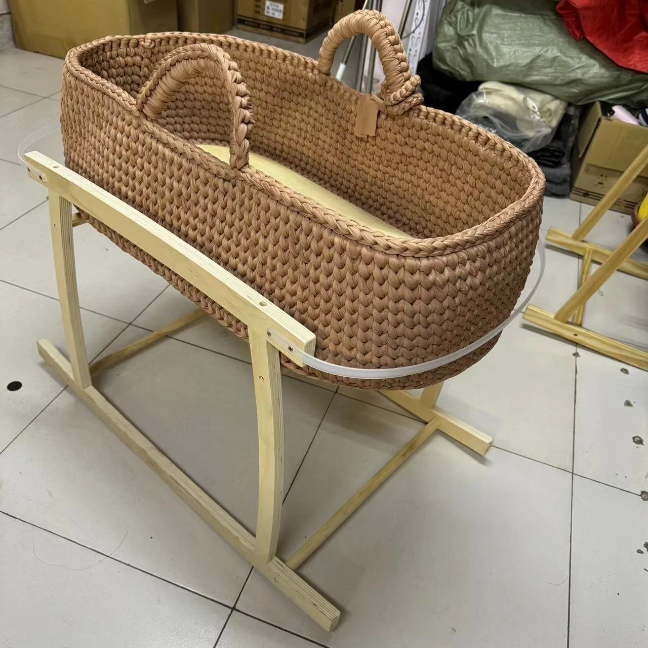newborn Christmas Gift handmade Crochet Changing Basket baby Bassinet Moses Basket for baby with wood stand