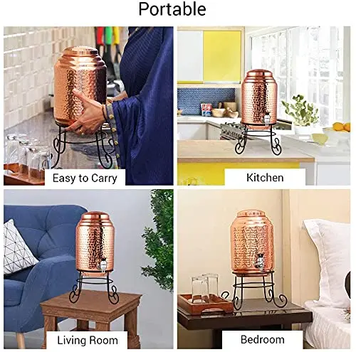 Copper 5 Litre Hammered Copper Water Dispenser (Matka/Pot/Dispenser/watercooler) Container Pot with 1 Copper
