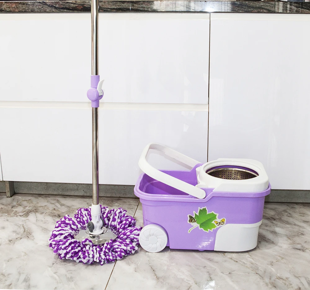 Лидер продаж вращающаяся швабра с поворотом на 360 градусов Волшебная Швабра из микрофибры пластиковым ведром для воды набор очистки пола нержавеющей стали вращающейся корзиной