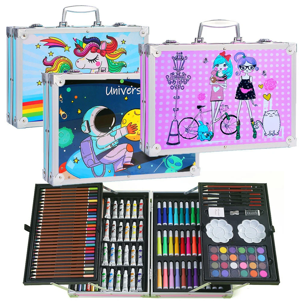 New Design 145pcs Aluminum Art Drawing Set For Kids School Drawing Pens  Art Supplies Double Layer Painting Tools Art Set