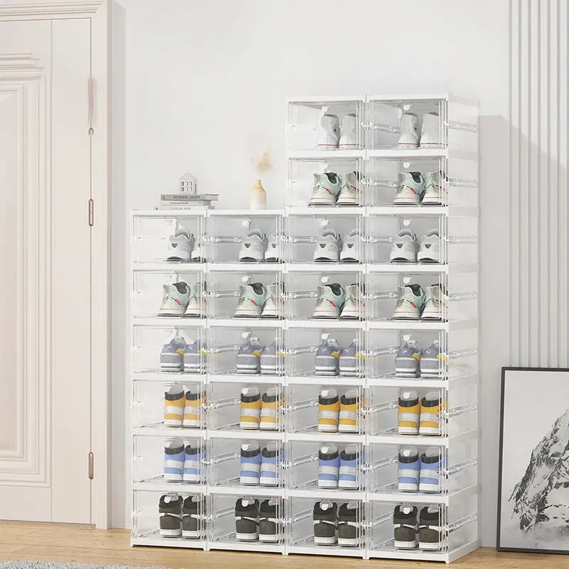 Высококачественная Черная стойка для шкафа, стойка, прозрачная пластиковая коробка, шкаф, органайзер для обуви, Штабелируемый