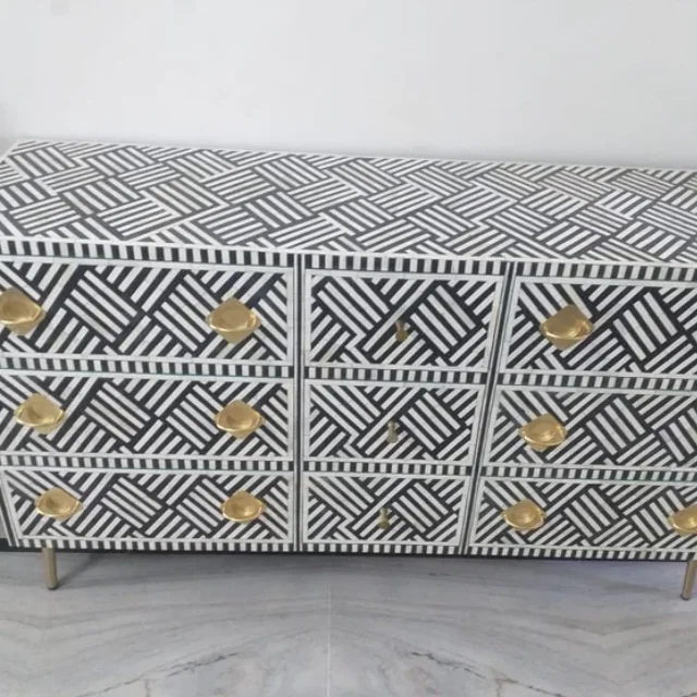 Farmhouse Style Bone Inlay 9 Drawer Chest Wood Resin Cabinet Living Room Furniture Bone Inlay Buffet For USA UK  Luxury Chest