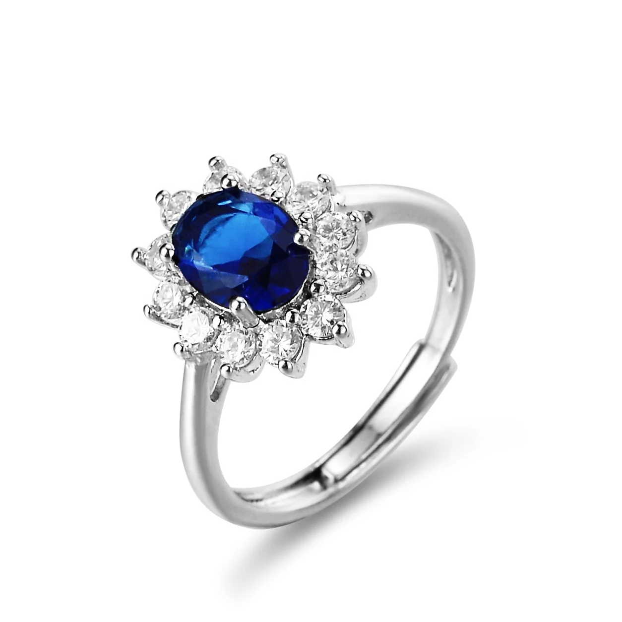 Dina 2022 New Elegant Women Blue Stone Diamond Drop Rings Flower Adjustable Rings Direct Factory Jewelry