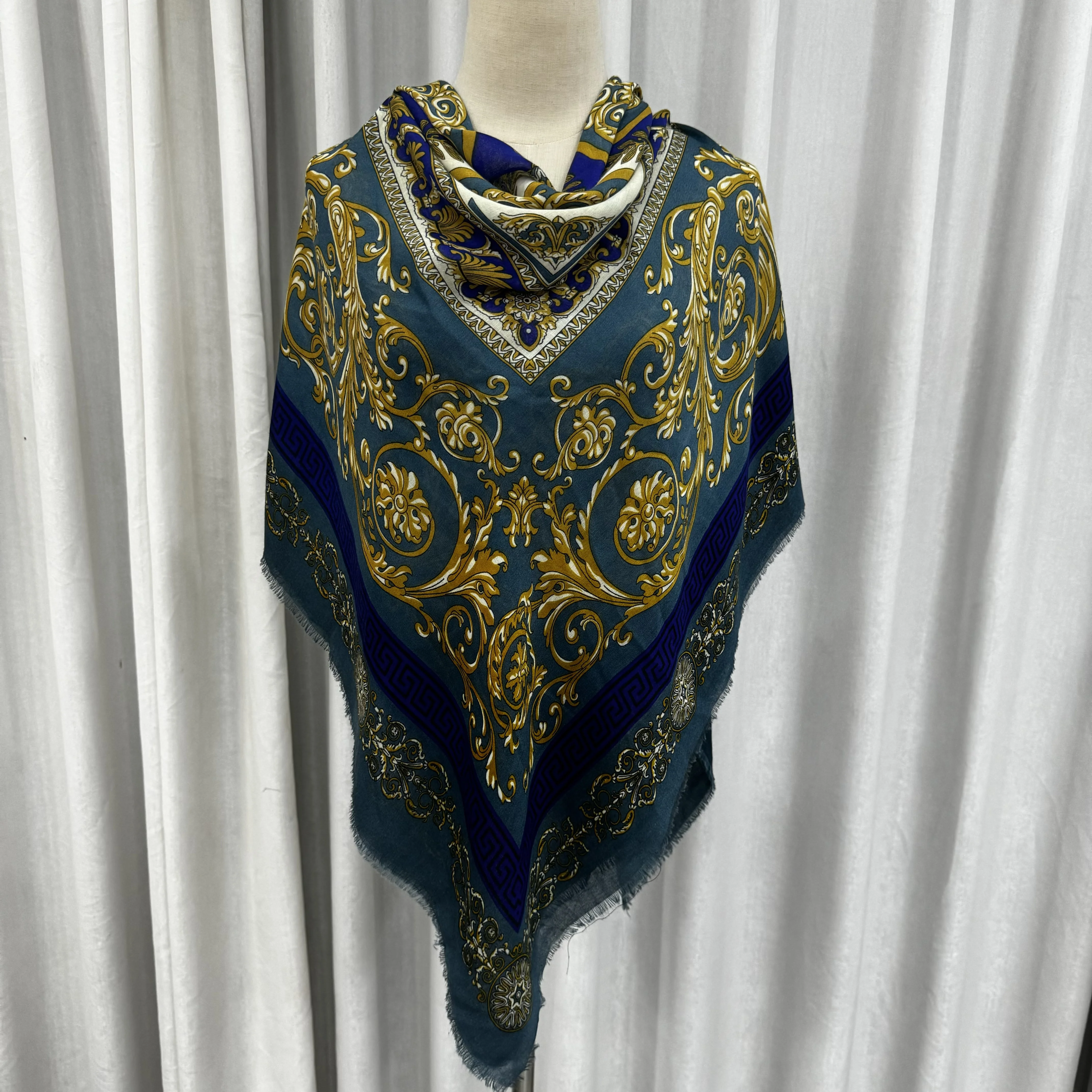 Wholesale Black Women Fancy Viscose Square Cotton Scarf With Fringe Patterns Spring Summer Scarf With Light Tassel Grey