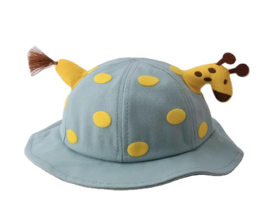Summer Windproof Boys Girls Fisherman Sunhat Baby bucket Hat with Cartoon giraffe for kids 1-3years