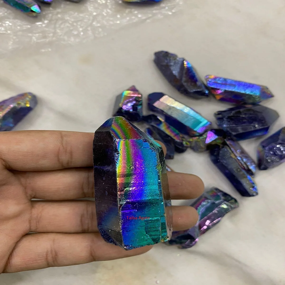 Wholesale natural crystal Aura quartz point:angle aura  raw quartz:healing crystal stone:titanium aura quartz:crysal:decoration