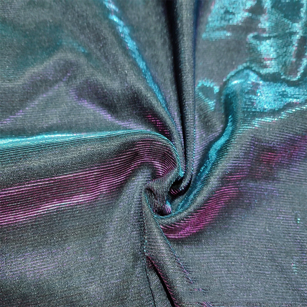Manufacture Blue Glitter Swimwear Metallic Strech Turkey Multicolor Custom Shiny Polyester Spandex wrinkled Lurex Fabric