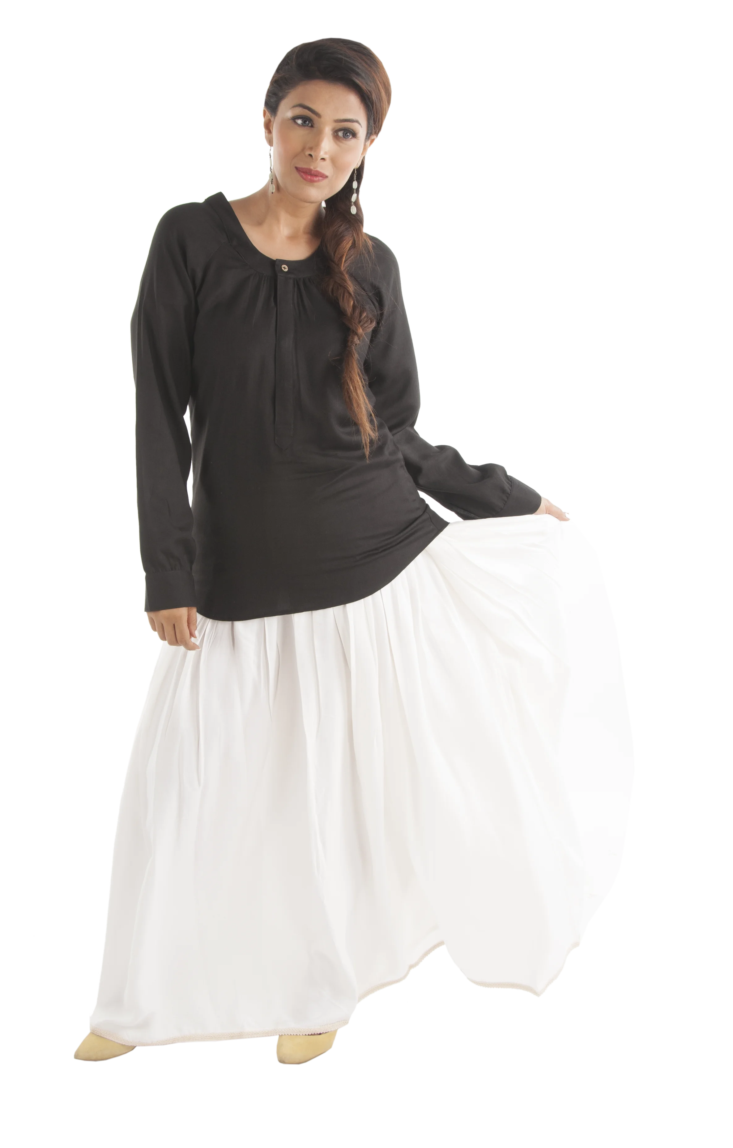 Fashionable and Beautiful White Color Long Skirt with Elastic Waist Band for Young Girls and Women available at Best Price