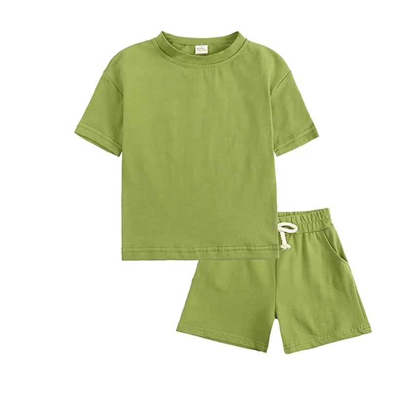 Toddler Kids Baby Boys Girls 2 Piece Tracksuit Summer Outfits Solid Short Sleeve blank t shirt short set
