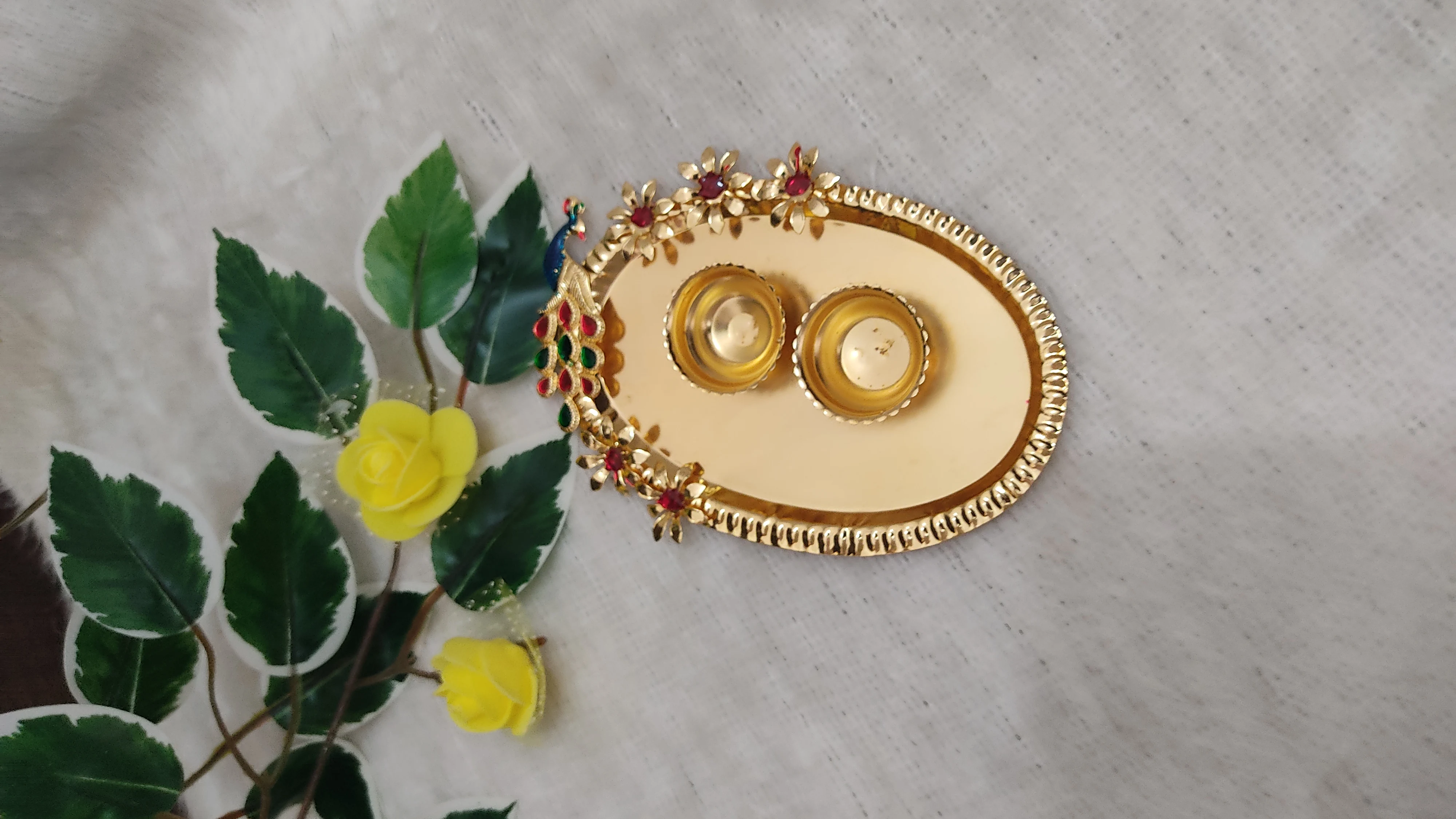 Indian Small Plate Of Kumkum Chabal For Puja, Handcrafted Puja Thali Religious Wedding Favors.