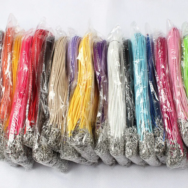 2mm Black Leather Rope Chain Obster Clasp Wax Line Leather Cord Jewelry Accessories Gemstone Pendant Necklace Chain Rope