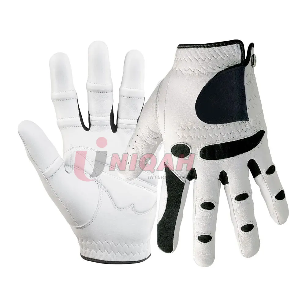 Mens Stable Grip Golf Glove Patented Natural Fit Technology Durable Cabretta Leather Spandex Construction White/Black