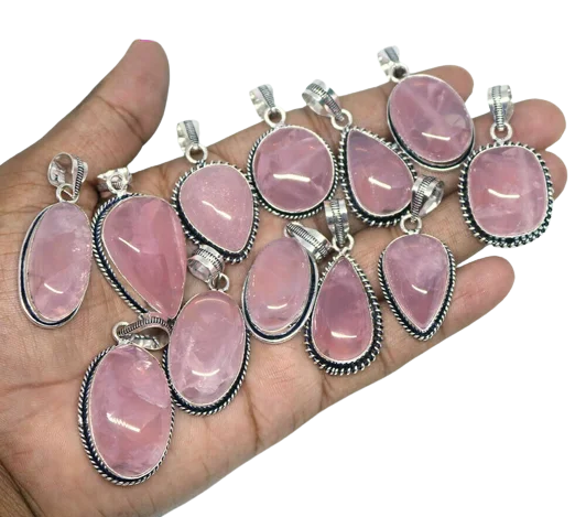 Wholesale Rose Quartz Pendant Silver Plated Pendant Rose Quartz Gemstone Pendant For Party Jewellery Wedding Gift
