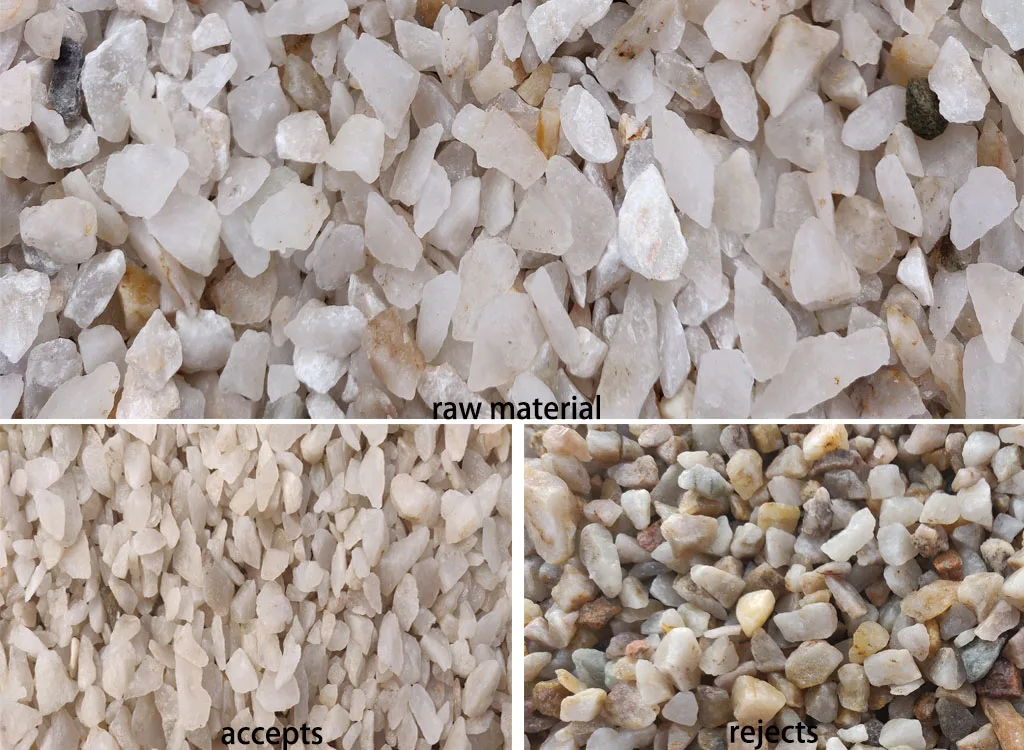 Industrial color sorting machine Color sorting of ore/quartz to improve the quality of the mineral