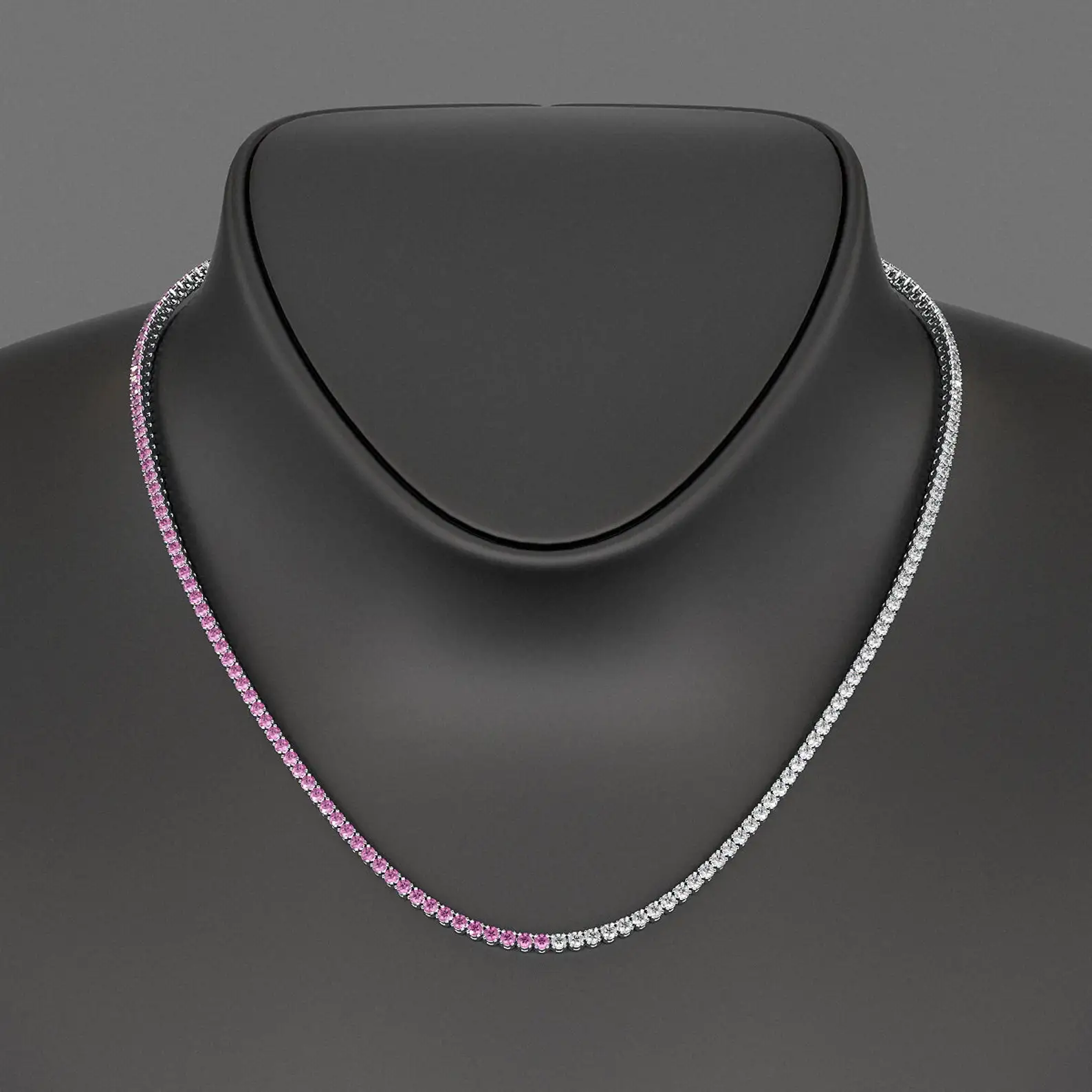 7.18 Carats Natural Pink Sapphire & Lab Grown Diamond Tennis Necklace Diamond For Her Solid Gold Conflict Free Diamond Jewelry