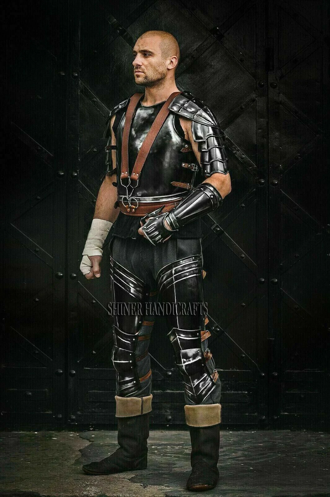 Medieval Guts Berserk Half Armor Suit Warrior Wearable Costume Black Polish Half Suit Pauldron Warrior Shoulder Jacket Halloween