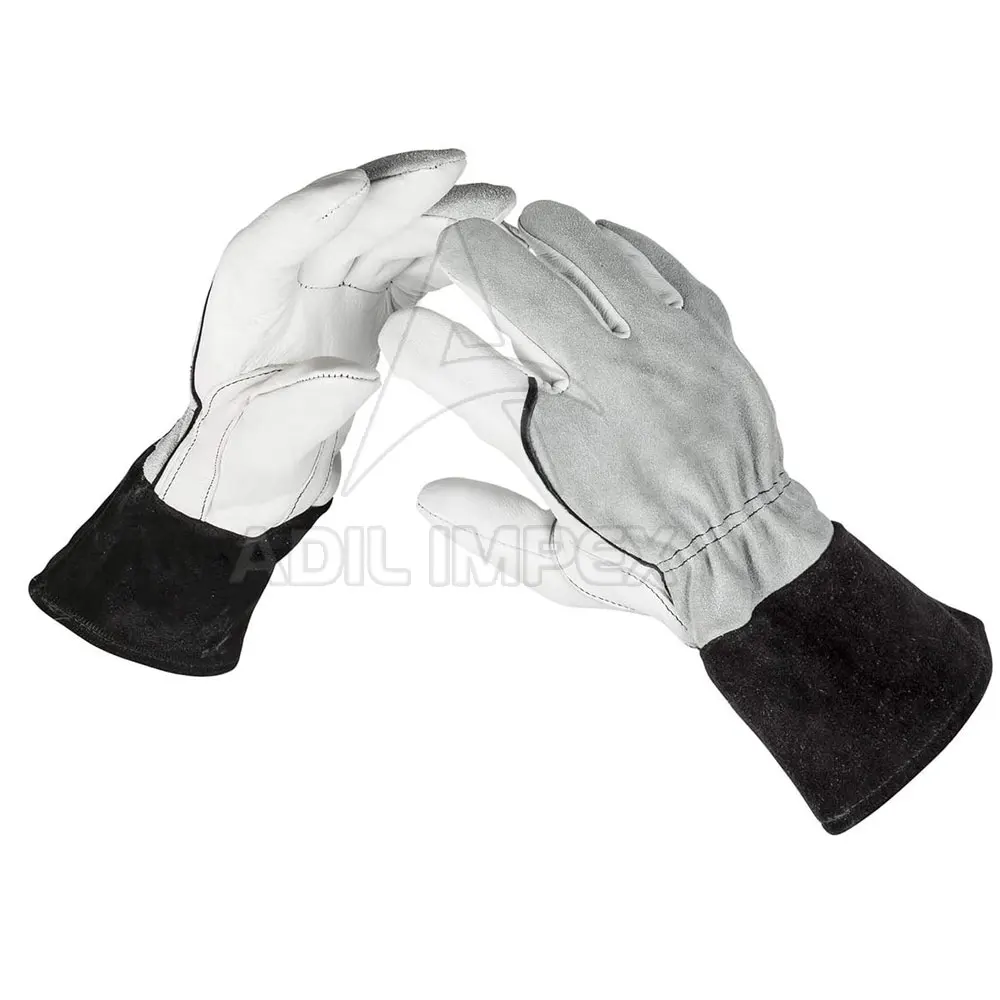 Custom Logo Printed Men Leather Welding Gloves Workwear Cow Split Leather Heat Protection Welding Gloves