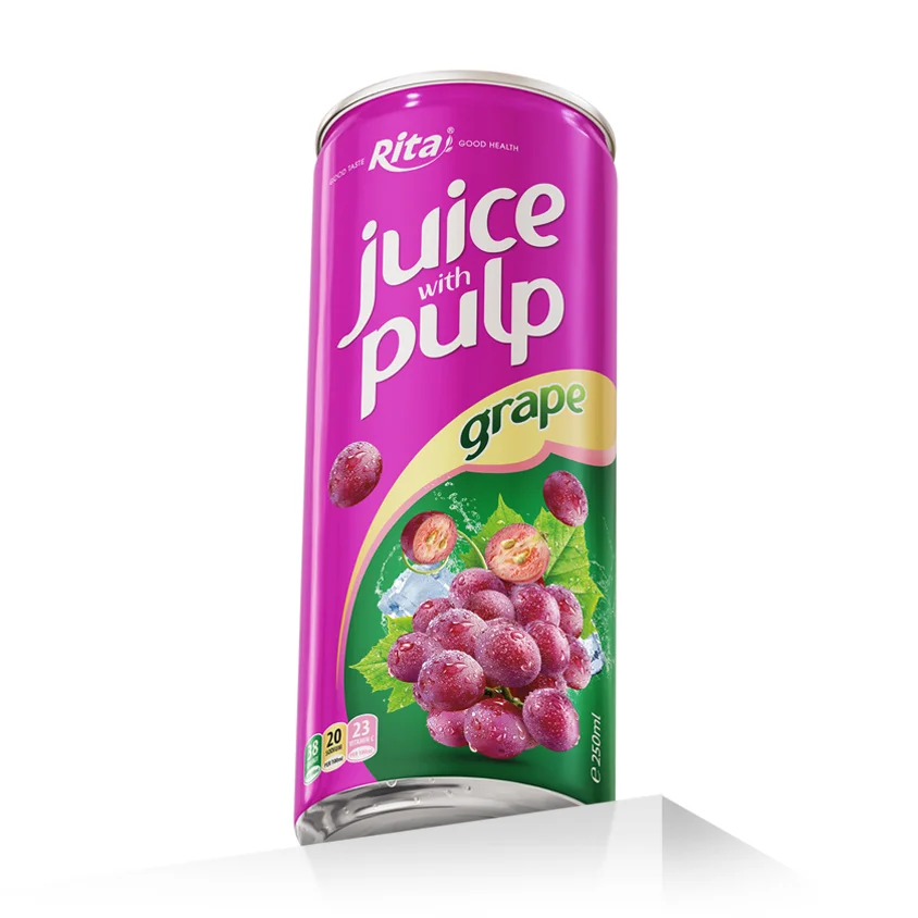 Manufacturer in Vietnam 250ml Can Juice with Pulp with Grape Flavor