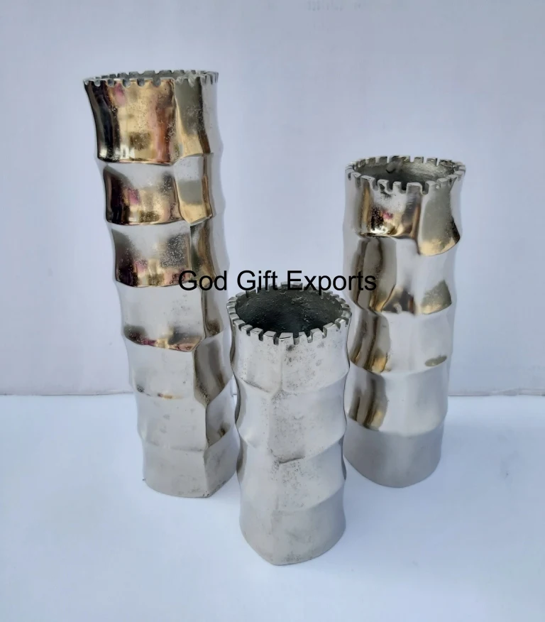 Handmade Classic & Coastal Bamboo Vase Shiny Aluminum Tabletop for Living Room for Weddings