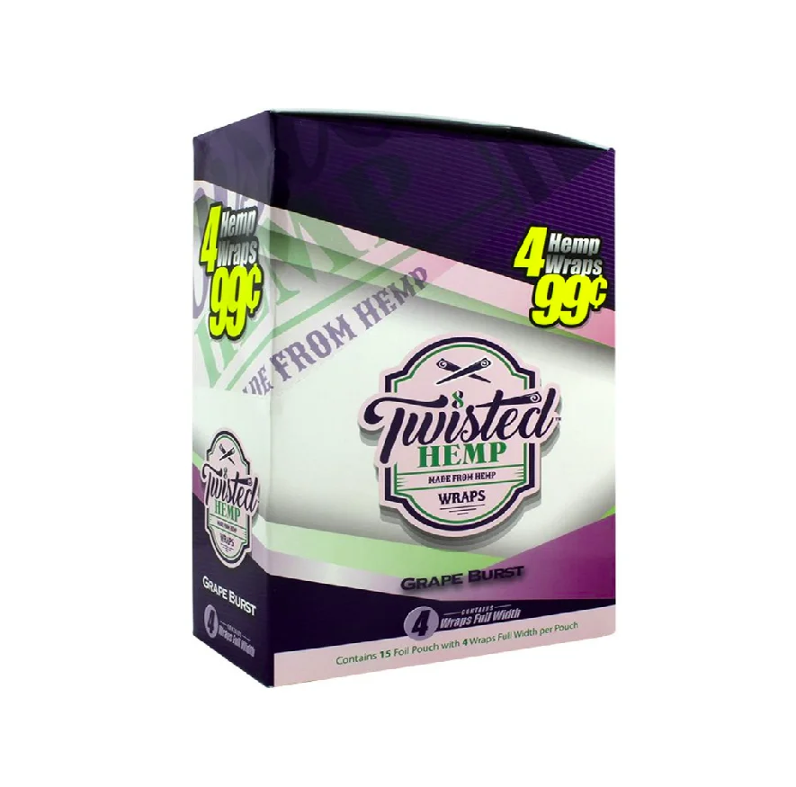 Twisted Hemp Wraps Grape Burst - 15 Pouches 4 Wraps Each - Get the Best Price for Premium Hemp Wraps