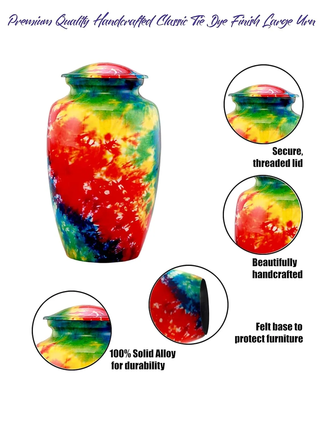 Premium Quality Handcrafted Dye Finished Classic Rainbow Multicolor Aluminum Cremation Urns For Funeral Memorial Ashes Metal Urn