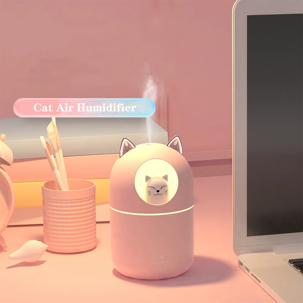 Mini Cute Portable 300ml Electric Air Humidifier Aroma Oil Diffuser USB Cool Mist Sprayer with Colorful Night Light for Home Car