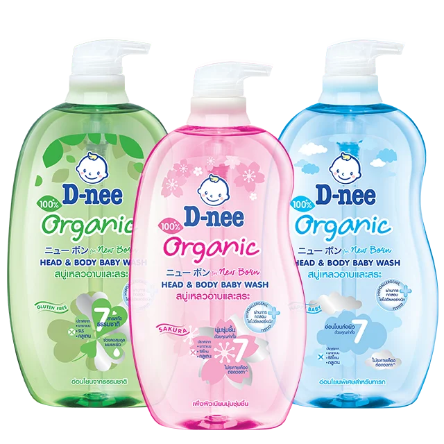 D-Nee Organic for Newborn Pure Head & Body Gel Baby Wash Soften Baby Extra Gentle for Babies with All 7 Qualities Bottle 800 ml