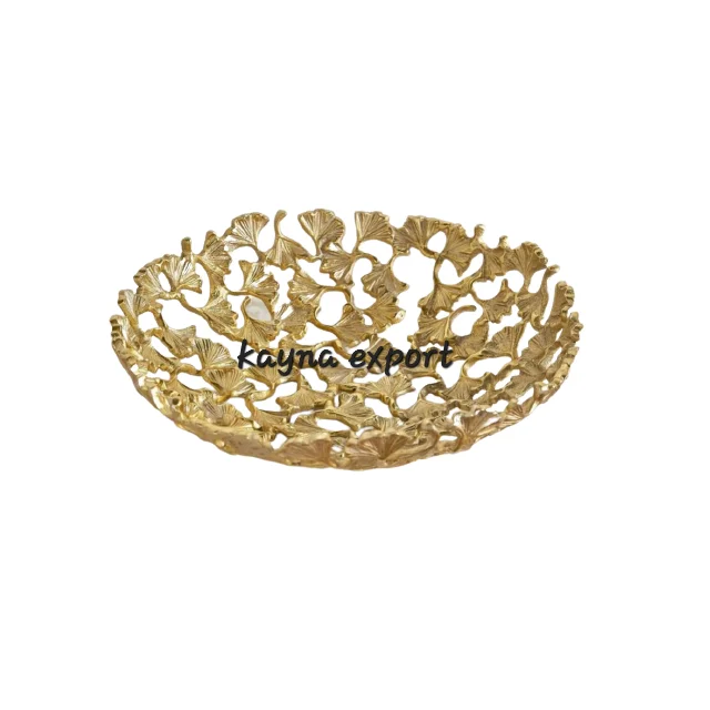 Handicraft metal casting tray plate  nickel platted  with leaf design handle