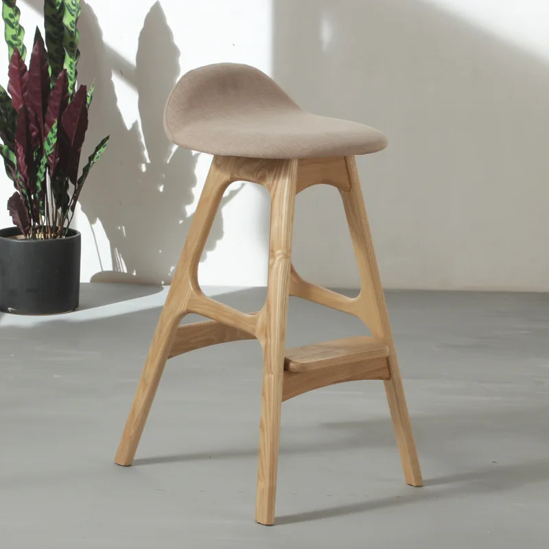 Custom luxury solid wood bar chair Nordic style home furniture bar stool with back stool simple modern upholstered bar chairs