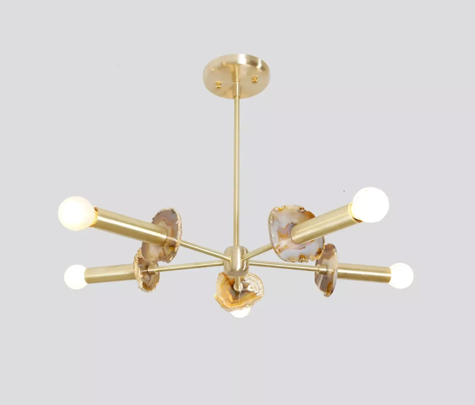 Modern Brass Agate 5 Arm Sputnik Chandelier Semi Flush Mount Agate Stone Light Lighting  home and living room decor