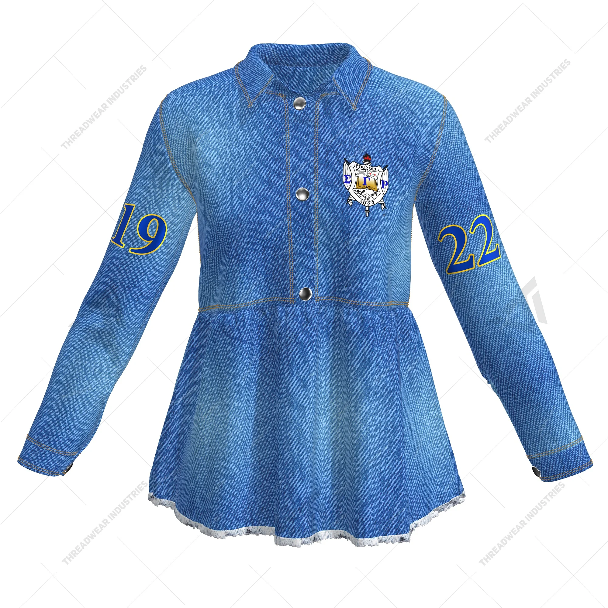 Custom Wholesale Bulk Sigma Gamma Rho Sorority Clothing Embroidered Jean Denim Peplum Jacket Top