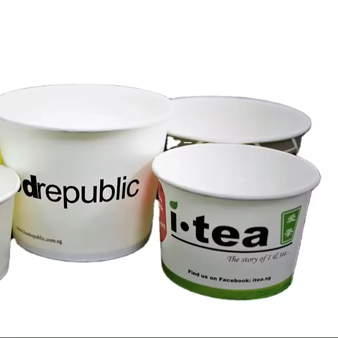 Food Grade Custom Printed Disposable Paper Kraft Paper Hot Soup Paper Cup Bowl