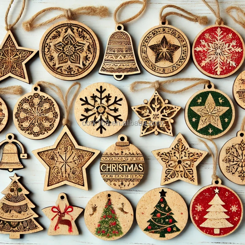 Custom Cork Christmas Crafts Bells Tree Santa Claus Cane Cork Pendant Key Ring Bag Backpack Cork KeyChain Ornaments