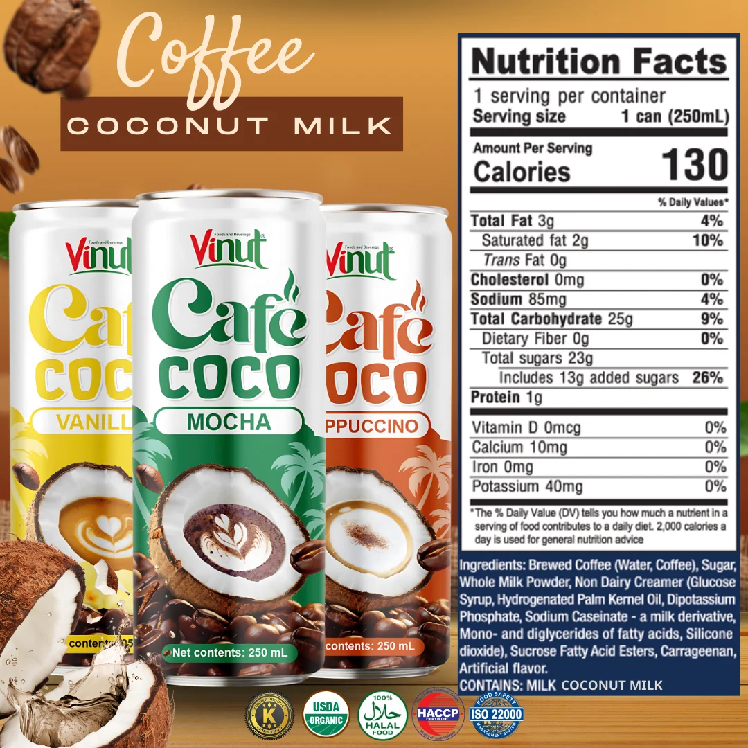 Vanilla Coconut Milk Coffee Drink 250ml VINUT Manufacturer Non GMO, Dairy& Gluten Free, Free Sample, Wholesale Supplier, OEM/ODM