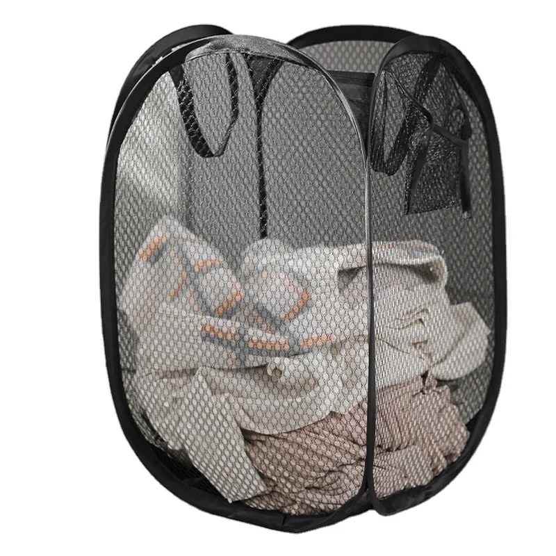 Foldable Laundry Basket Bathroom Clothes Organizer Mesh Storage Bag For Dirty Clothes