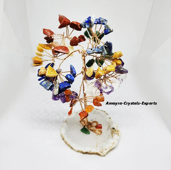 Natural Mixed Gemstone Tree With White Agate Coaster Base for Healing Semiprecious Stone Trees for Gift Buy From Amayra Crystals