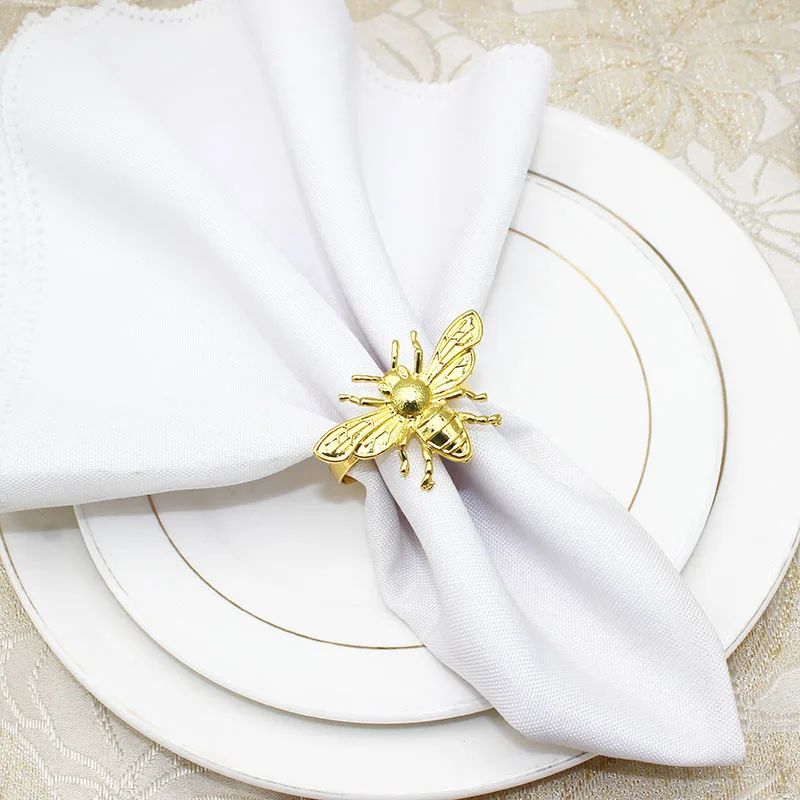 Napkin Rings Golden Bee Napkin Holders, Serviette Rings Bulk for Party Decoration, Dinning Table, Everyday, Family Gatherings