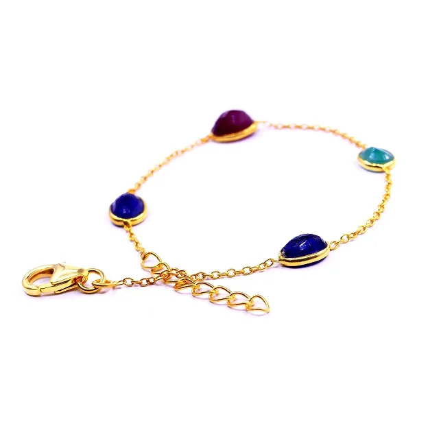 Everyday Wear Sterling Silver 925 Gold Plated Emerald Ruby Sapphire Adjustable Chunky Chain Bracelets