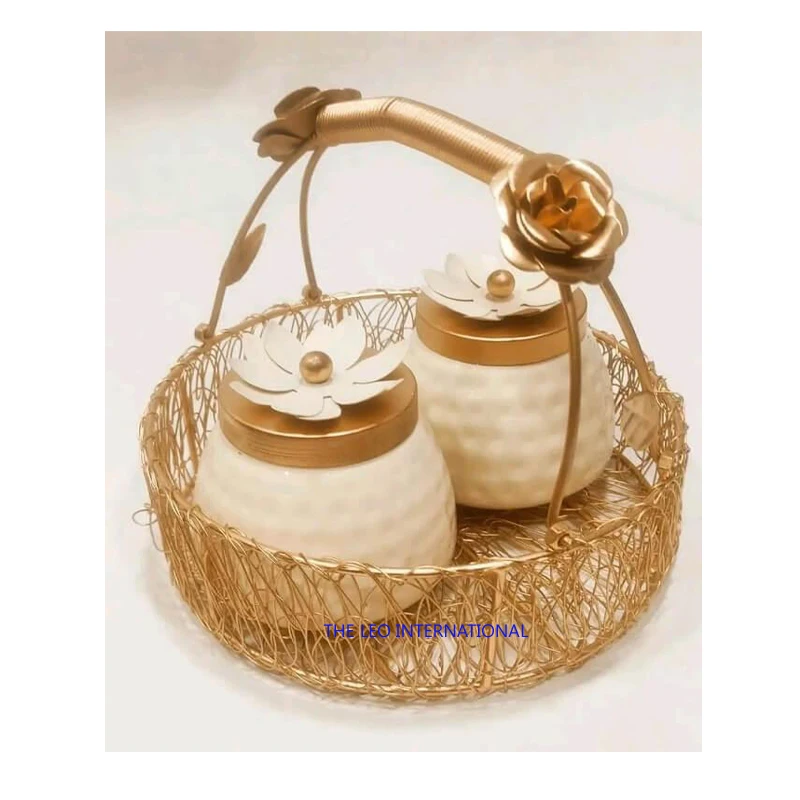 Luxury white iron fruit basket decorative gift basket multi-function storage baskets in bulk