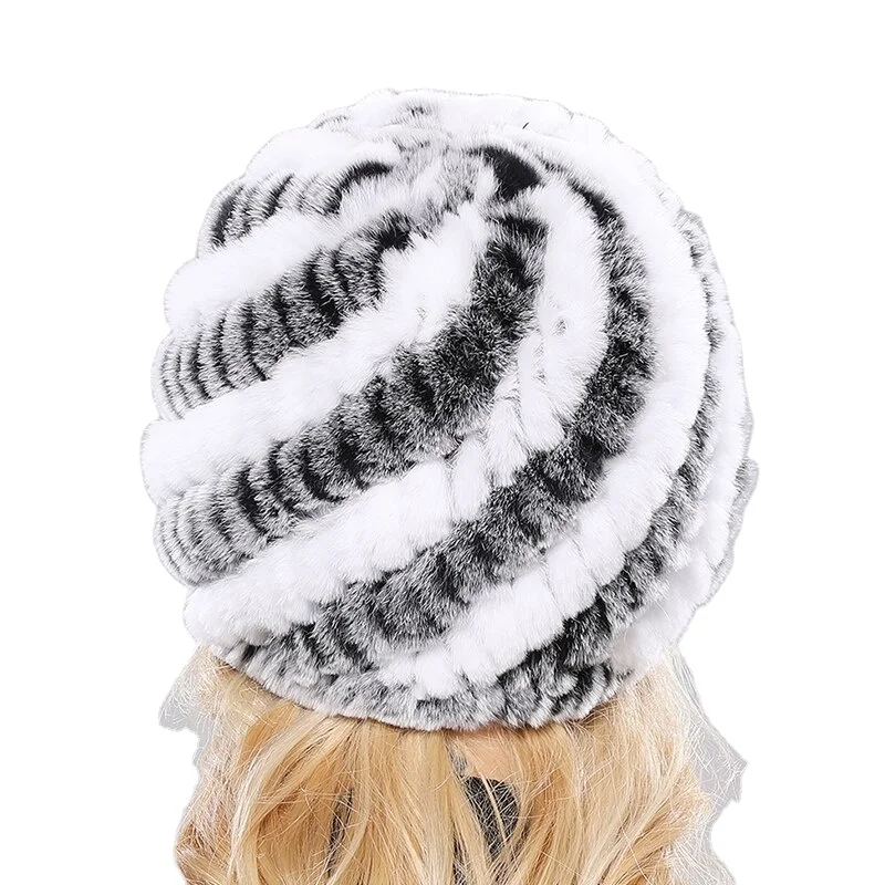 Women Winter Warm Real Rex Rabbit Fur Hat Snow Cap Winter Hats for Women Girls Real Fur Knit Skullies Beanies Natural Fluffy Cap