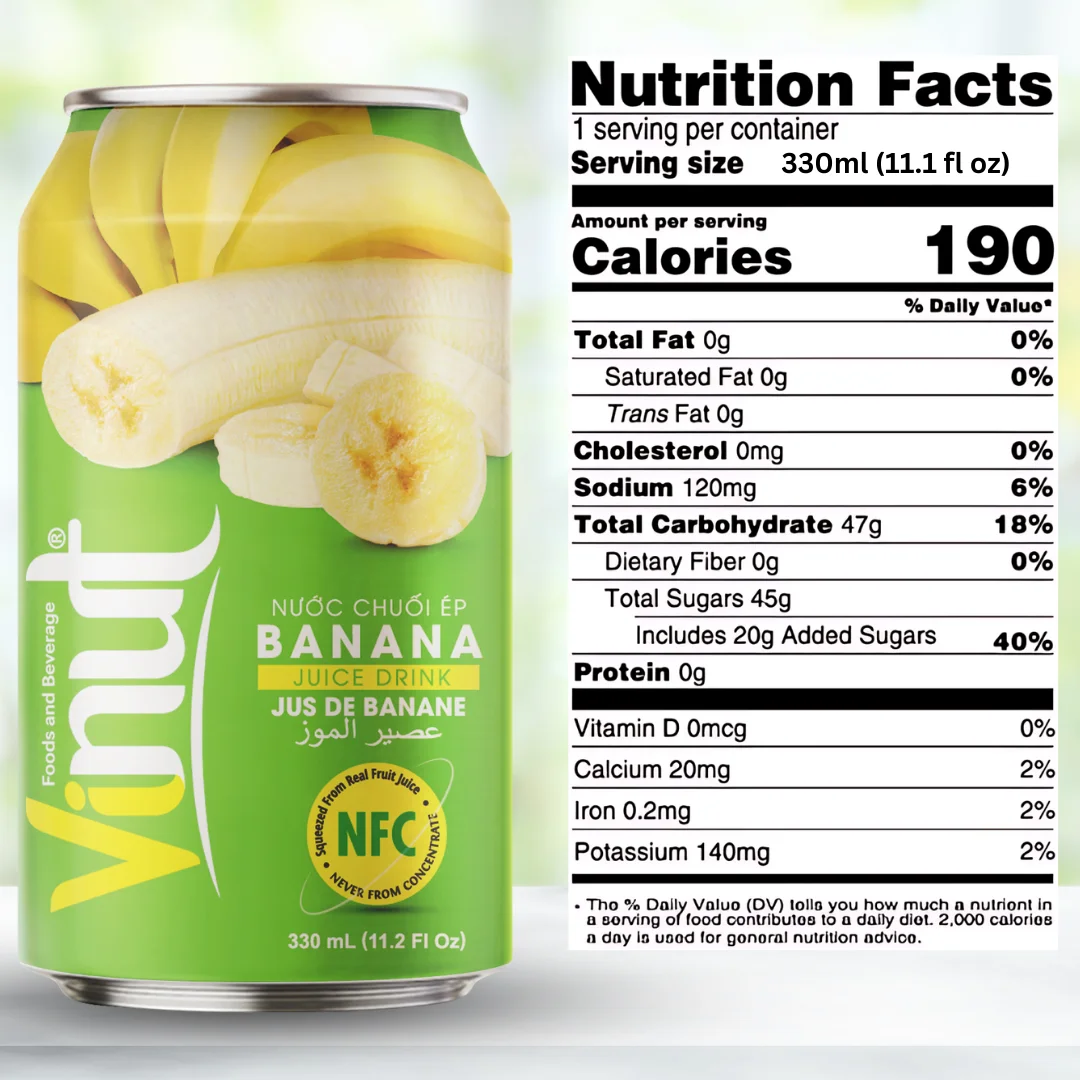 Wholesale Best Price Banana Juice Drink 330ml (11.1 floz) VINUT Vietnam Factory | Free Sample & Design, Private Label, (OEM,ODM)