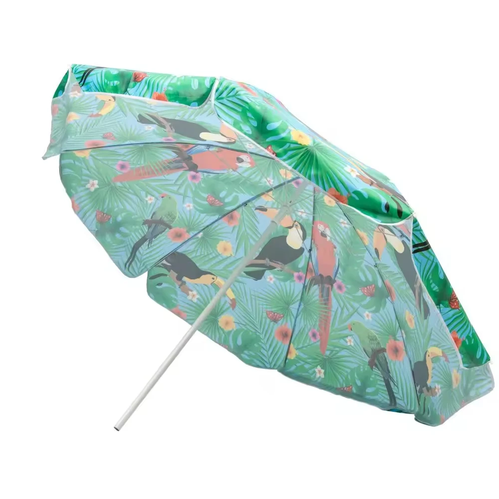 Tremendous Quality 2.0m Tropical Parrots Digital Canvas Pattern Wind Portable 140gm Custom Beach Umbrella