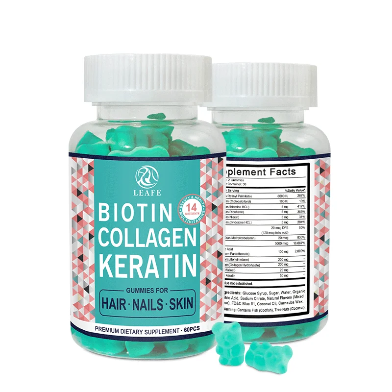 Beauty Biotin Collagen And Keratin Gummies Hair Gummies Biotin Halal Gummy Bears Biotine Keratin Skin Care For Adults